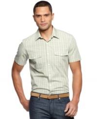 Get checked out in this summer ready shirt from Perry Ellis.