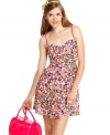 From the colorful floral-print and sweetheart-shaped bust to the flirty, a-line shape, this sun dress from Material Girl makes it fun to bask in ultra-girly style!