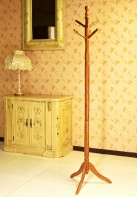 Frenchi Furniture Wood Coat/Hat Rack Stand in Oak Finish