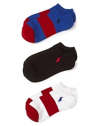 Step up your game with three pairs of Lauren Ralph Lauren rugby-stripe and solid socks, in a low-cut, no-show style.