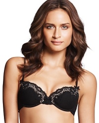 With textured stripes, lace trim and bow details, this Elle Macpherson Intimates contour bra adds elegance under tops. Style #E72-1014.