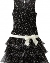 Bonnie Jean Girls 7-16 3 Tier Mesh Dress with Satin Sash, Dot, 10