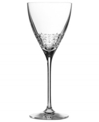 A delicate, lace-inspired pattern etched in crystal and a slim, graceful stem give this wine glass an air of understated elegance. Coordinates with Vera Lace dinnerware and flatware.