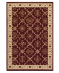 A brilliant red background adds pop to classic Persian designs. Crafted from thick-pile polypropylene and ultra-fine yarns, this Couristan area rug has a dense, luxurious pile that boasts a natural appearance and sumptuously soft finish. Suitable for indoor or outdoor use.