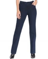 Jones New York Signature's Lexington petite jeans strike the perfect balance between casual and chic, thanks to studded back pockets and a versatile dark blue wash.