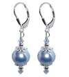 SCER033 Sterling Silver Leverback 1.5 Drop Earrings Made with Swarovski Elements Blue Faux Pearl and Crystal