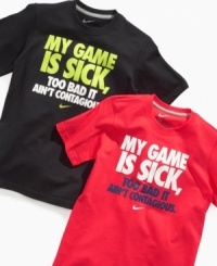 Oh snap. This brash tee from Nike sends the right message about his game.