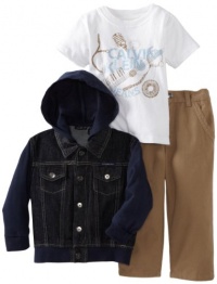 Calvin Klein Boys 2-7 Denim Jacket with Short Sleeve Tee Three Piece Set, Assorted, 2T