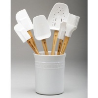 Le Creuset 7-Piece Utensil Set with Enameled Stoneware Crock: White