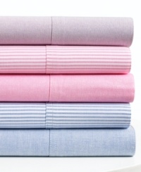 Think pink. Classic pinstripes in pink and white dress your bed in polished, Lauren Ralph Lauren University style. Featuring pure cotton. Pillowcase features a 4 self hem.