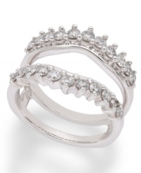 The perfect complement to your diamond engagement ring. This stunning ring guard will encircle your diamond with an intricate setting crafted from round-cut diamonds (1 ct. t.w.). Set in 14k white gold.