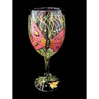 Butterfly Meadow Design Hand Painted Wine Glass