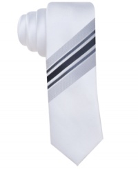 Crisp white with a bold panel of stripes. Add this dapper Alfani RED tie to create the perfect finishing touch.