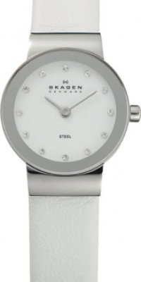 Skagen White Leather & Steel Watch