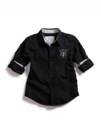 GUESS Kids Boys Shirt with Roll-Up Sleeves, BLACK (2T)