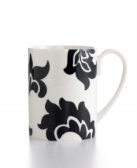 Bold design and uncompromising quality make the Lisbon mug easy to love. Embrace stenciled black florals or mix and match with equally fresh Banded dinnerware, also by Martha Stewart Collection.