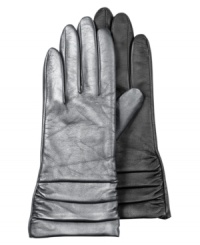 Stylish ruching and sumptuous cashmere lining add fashionable flair and luxury to Charter Club's classic leather gloves.