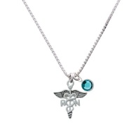 Registered Nurse - RN Charm Necklace with Teal Aquamarine Crystal Drop [Jewelry]