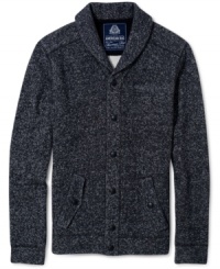 Cozy has never been cooler than with the marled fleece, snap buttons and shawl collar of this American Rag cardigan sweater.