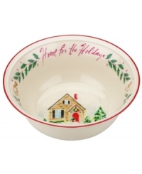 A holly motif drawn from the classic Holiday dinnerware pattern combined with colorful new depictions of the Christmas season makes this Holiday Illustrations bowl a festive addition to any table. Adorned with home for the holidays.