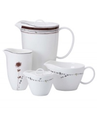 Pour it on in style! This compact, stackable set puts your entertaining essentials into one easy-to-store pile. Includes one covered sugar bowl, one gravy boat, one small pitcher and one large pitcher with a lid. Coordinates with the beautiful Flourish dinnerware from Lenox Simply Fine.