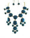 Gorgeous and Chunky Aqua Blue Bubble Necklace and Earrings Set Bright Gold Tone