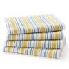 Blue Yellow Stripe - 4 Pack Oversized Dish Cloth sets in Spice by Cotton Craft - Size 15x15 - Pure 100% Cotton - Crisp Basketweave striped pattern with a hanging loop - Highly absorbent, soft & sturdy - Other colors - Green, Red, Linen, Black, Blue, Coral