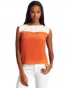 French Connection Women's Sarah Block Top, White/Orange, 2