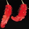 PLASTIC RED FEATHER WITH RED, GREEN & GOLD BEADS & GOLD LASER GLITTER