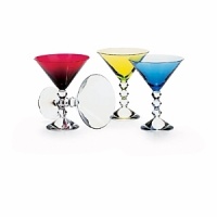 Designed for todays contemporary lifestyle and expression of persona entertaining styles. Simple, easy to integrate and multi-functional, each piece is an exemplary marriage of beauty and practicality that is sure to delight with each use. Shown: Vega martini glasses in ruby, clear (sorry not available), topaz (sorry not available), and sapphire. Also available in olivine.