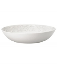 An elegant white-on-white pattern featuring an embossed vine motif and interior glaze, the Opal Innocence Carved pasta bowl from Lenox gets your table set for refined dining every day.