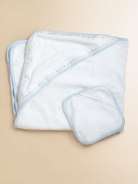 The perfect set for baby's first bath, in snuggly cotton terry edged in blue dot trim.Includes towel and washclothMachine washCottonImported