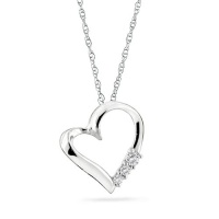 10k Gold 3-stone Diamond Heart Pendant with 18 Chain (1/10 Cttw; I-J Color)