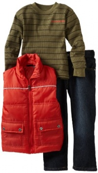 Calvin Klein Boys 2-7 Long Sleeve Tee And Jean Puffy Vest, Orange, 7