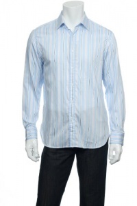 Michael by Michael Kors Men's Light Blue Vertical Striped Button Down Shirt