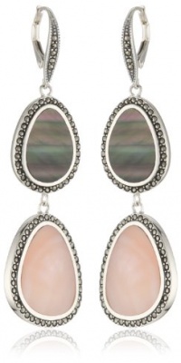 Judith Jack Kauai Sterling Silver, Marcasite and Mother of Pearl Double Drop Earrings