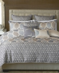 Reminiscent of the calming yet rich Balinese culture, this Bali comforter set features a vintage scroll design accompanied by an impressionistic dot pattern for a soothing appeal. Finished in a neutral tan, gray and muted blue colorway.