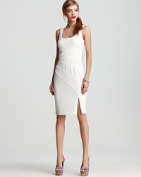 A flattering, formfitting silhouette infuses this bright white Black Halo sheath with sultry sophistication.