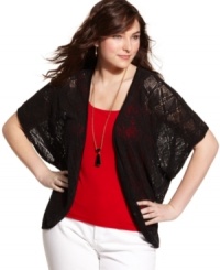 Score a lacy look with this plus size cardigan from Eyeshadow. The sheer knit and dolman sleeves add a dose of  edge to an otherwise sweet style!