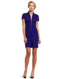 Catherine Malandrino Women's Short Sleeve V-Neck Ruched Front Dress, Purple, Small