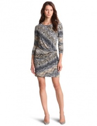 ABS Allen Schwartz Women's Long Sleeve Drape Tee Dress With Side Twist, Pewter, Small