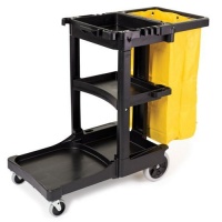 Rubbermaid Commercial Multi-Shelf Cleaning Cart, 3-Shelf, 20 x 45 x 38-1/4, Gray (617388BK)