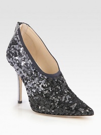 The perfect party-ready design, rendered in sequin-covered satin with a classic point toe.Satin-covered heel, 4½ (115mm)Sequin-covered satin upperPoint toeBack zipLeather lining and solePadded insoleMade in Italy