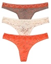 A pretty floral print thong with delicate floral lace trim and scalloped edge trim.