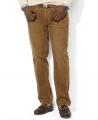 An essential corduroy pant is constructed with a traditional five-pocket jean silhouette for a classic look.