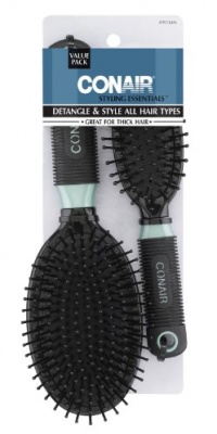 Conair Professional Full and Mid Size Nylon Cushion Brush Set, Colors may vary