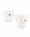 Spring is perpetually in season with footed Butterfly Meadow dessert bowls. Colorful blooms and butterflies mingle on beautiful white porcelain in an ultra-sweet addition to ice cream sundaes, bread pudding and more.