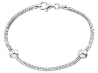 Zable(tm) 7.5 inches Sterling Silver Snake Bracelet with Smart Bead / Charm