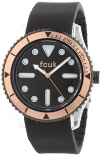 FCUK Men's FC1063PRB Black Silicon Strap Round Plastic Case With Rose Gold Top Ring Watch