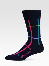 A bold, energetic grid pattern lends modern flair to this simple dress sock shaped in a soft cotton blend with a hint of stretch for maximum comfort and support.Mid-calf height80% cotton/18% polyester/2% elasticMachine washImported